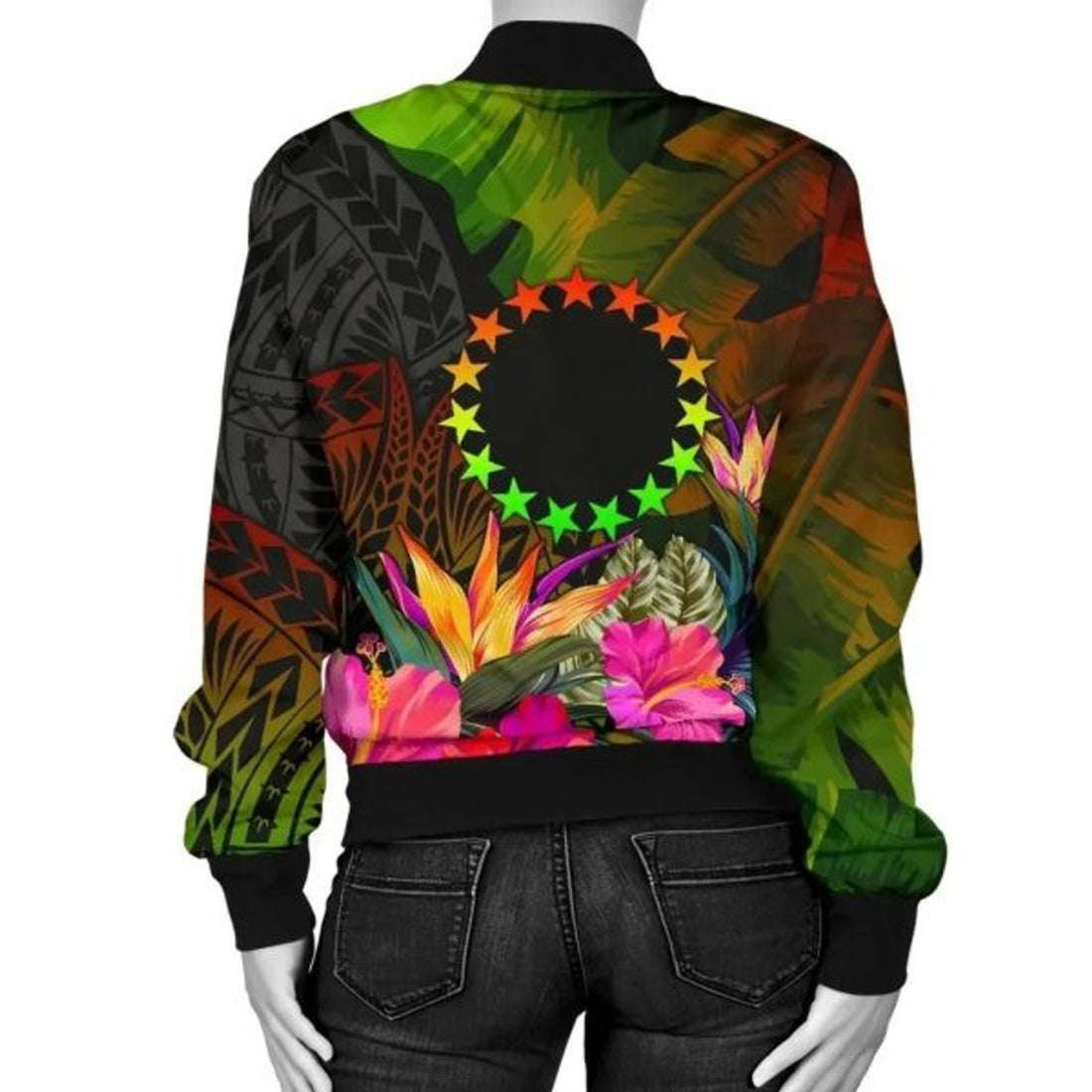 FUNSTUFFPRINT Bomber Jacket Cook Islands Polynesian Personalised - Hibiscus and Banana Leaves 3D Bomber Jacket