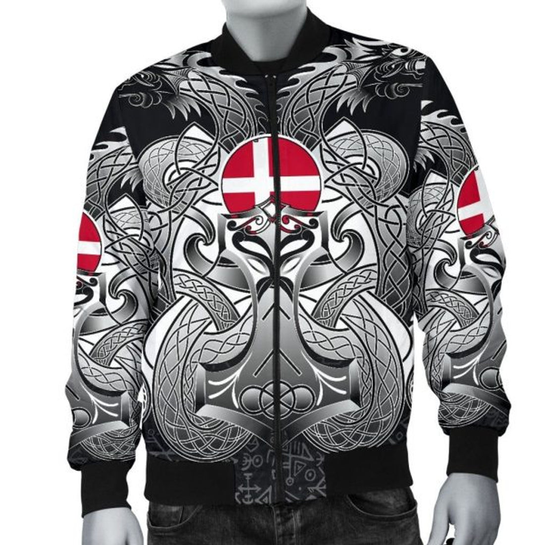 FUNSTUFFPRINT Bomber Jacket - Denmark Mjolnir and Double Dragon 3D Bomber Jacket