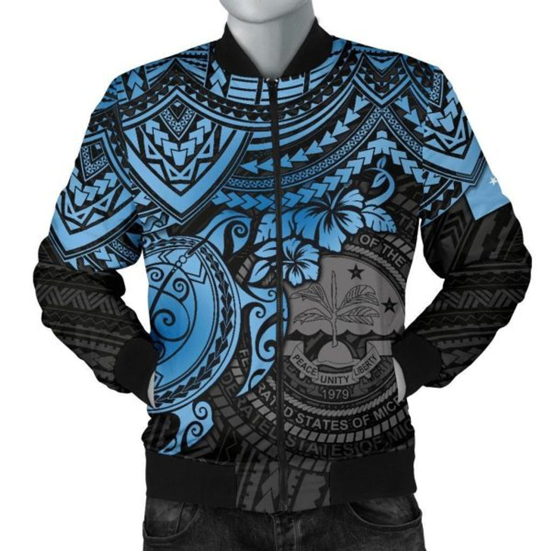 FUNSTUFFPRINT Bomber Jacket Federated States Of Micronesia - Blue Turtle 3D Bomber Jacket