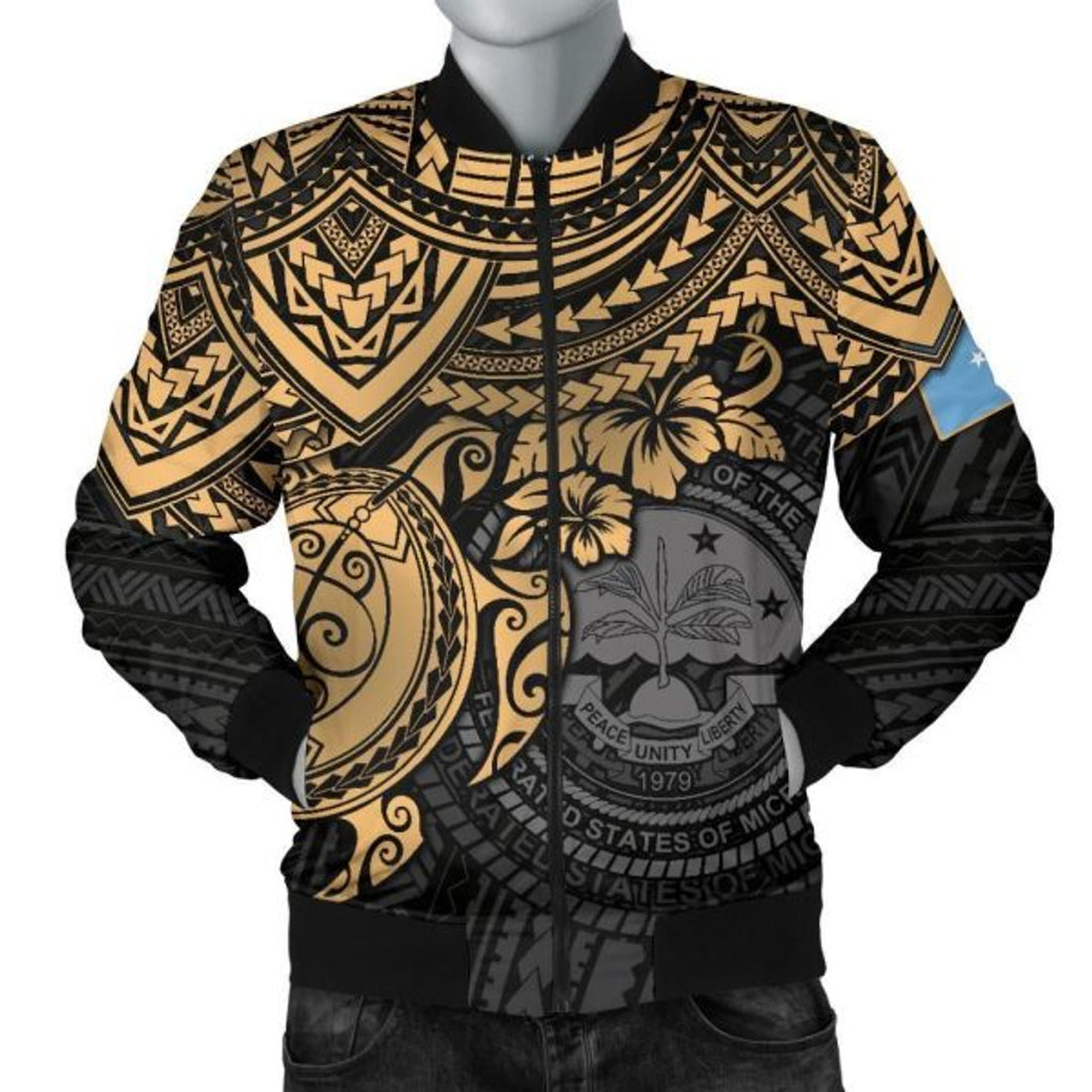 FUNSTUFFPRINT Bomber Jacket Federated States Of Micronesia - Golden Turtle 3D Bomber Jacket