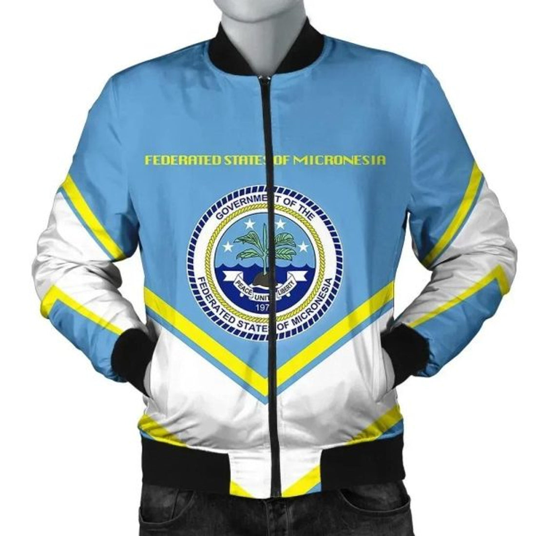 FUNSTUFFPRINT Bomber Jacket Federated States of Micronesia Coat Of Arms Lucian Style 3D Bomber Jacket