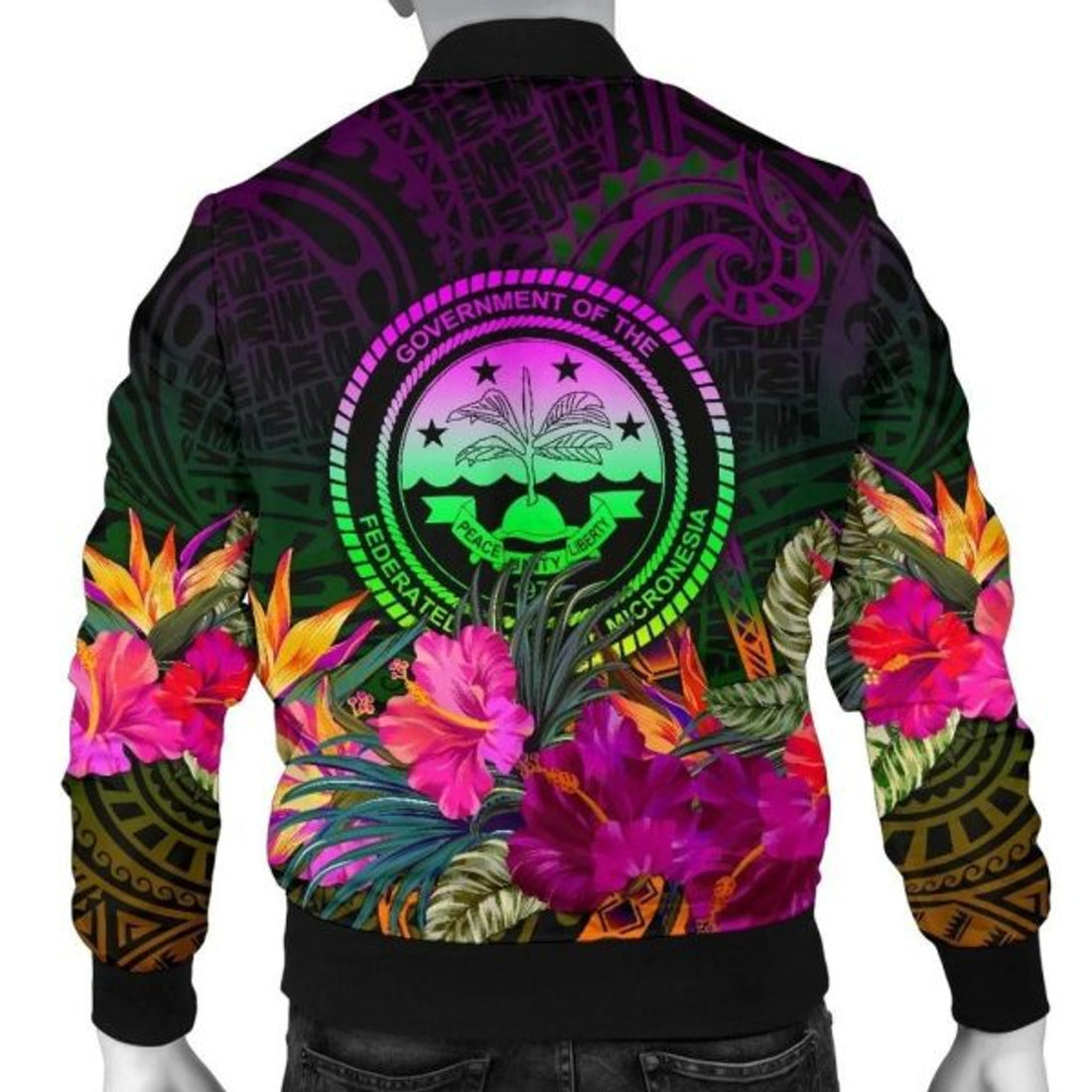 FUNSTUFFPRINT Bomber Jacket Federated States of Micronesia Personalised - Summer Hibiscus 3D Bomber Jacket