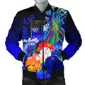 FUNSTUFFPRINT Bomber Jacket Fiji Custom Personalised - Humpback Whale with Tropical Flowers (Blue) 3D Bomber Jacket
