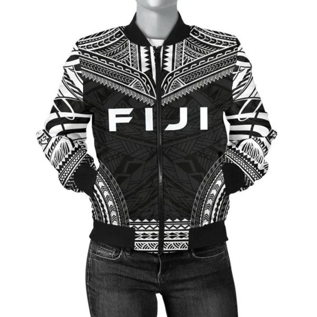FUNSTUFFPRINT Bomber Jacket Fiji Polynesian Chief - Black Version 3D Bomber Jacket