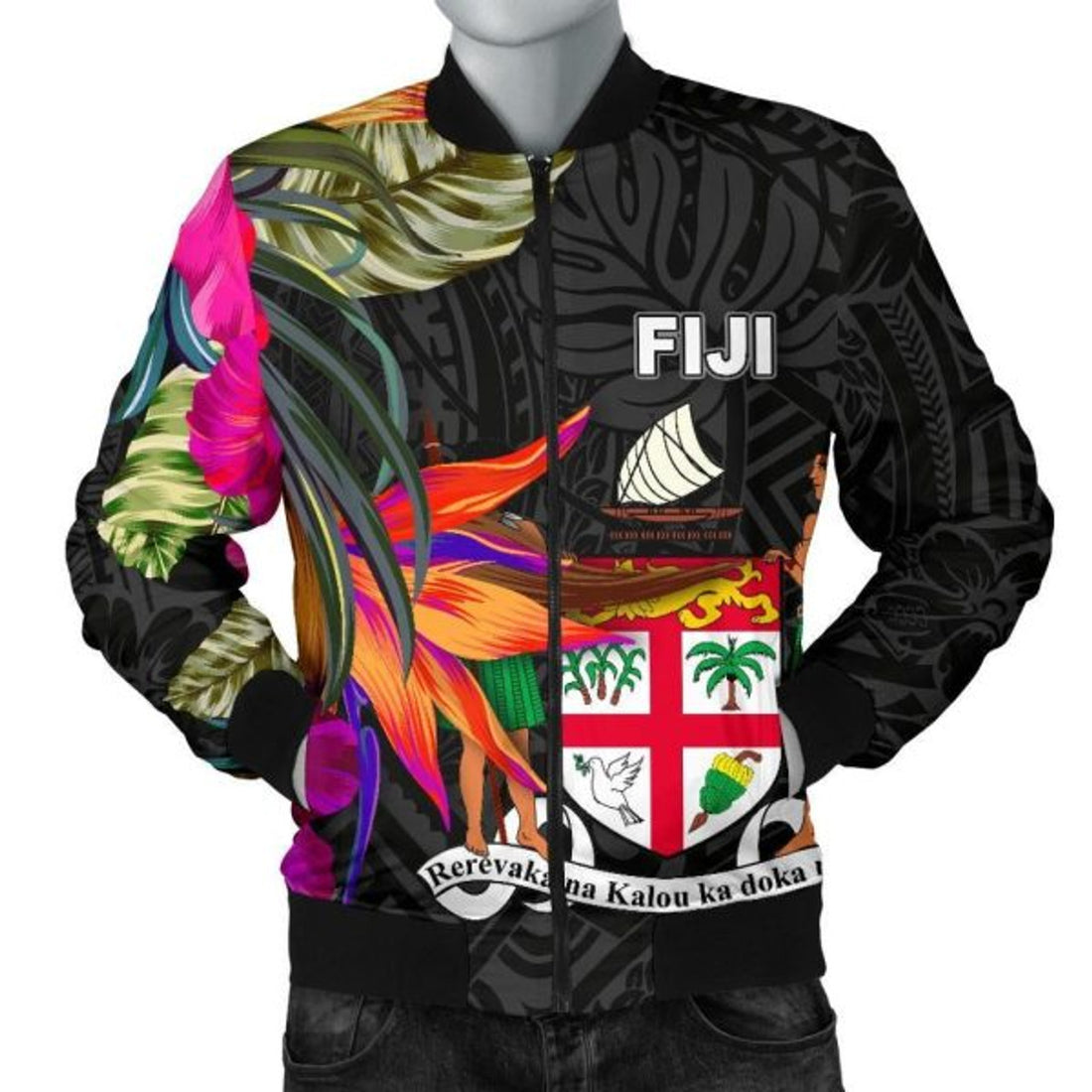 FUNSTUFFPRINT Bomber Jacket Fiji - Polynesian Hibiscus Pattern 3D Bomber Jacket