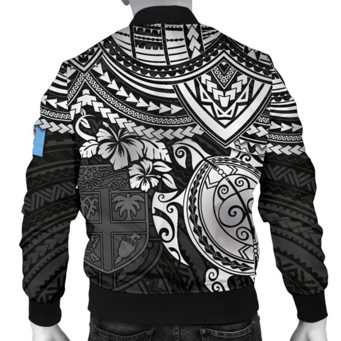 FUNSTUFFPRINT Bomber Jacket Fiji Polynesian - White Turtle 3D Bomber Jacket