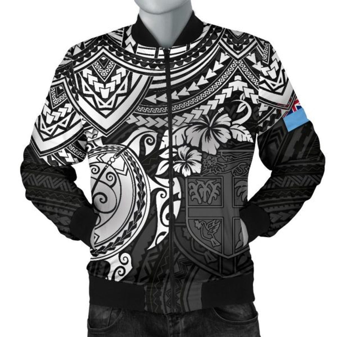 FUNSTUFFPRINT Bomber Jacket Fiji Polynesian - White Turtle 3D Bomber Jacket