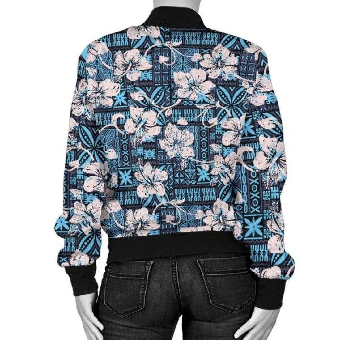 FUNSTUFFPRINT Bomber Jacket Fiji Tapa Hibiscus Blue 3D Bomber Jacket