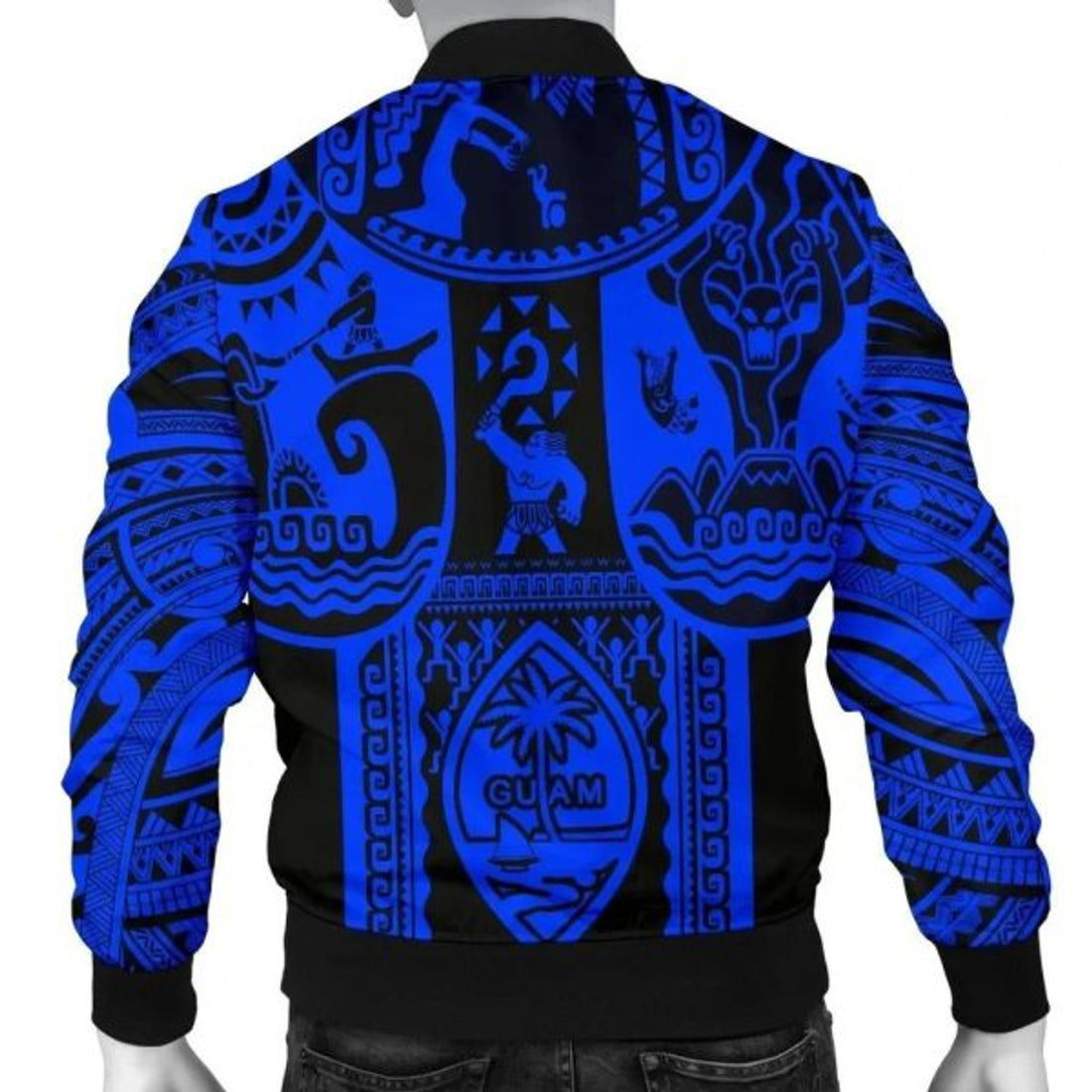 FUNSTUFFPRINT Bomber Jacket Guam Flag, Seal with Maui Moana Tattoo 3D Bomber Jacket
