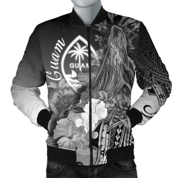 FUNSTUFFPRINT Bomber Jacket Guam - Humpback Whale with Tropical Flowers (White) 3D Bomber Jacket