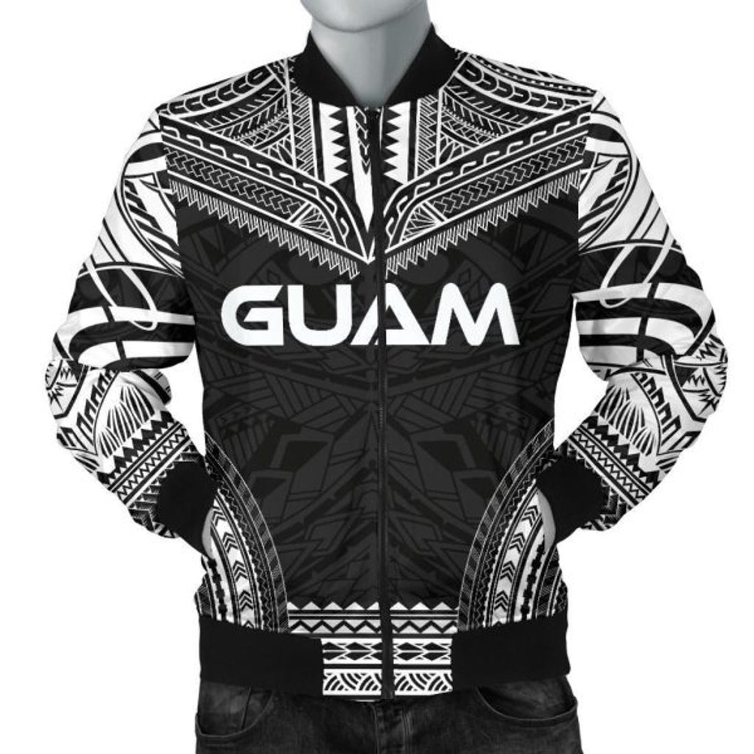 FUNSTUFFPRINT Bomber Jacket Guam Polynesian Chief - Black Version 3D Bomber Jacket