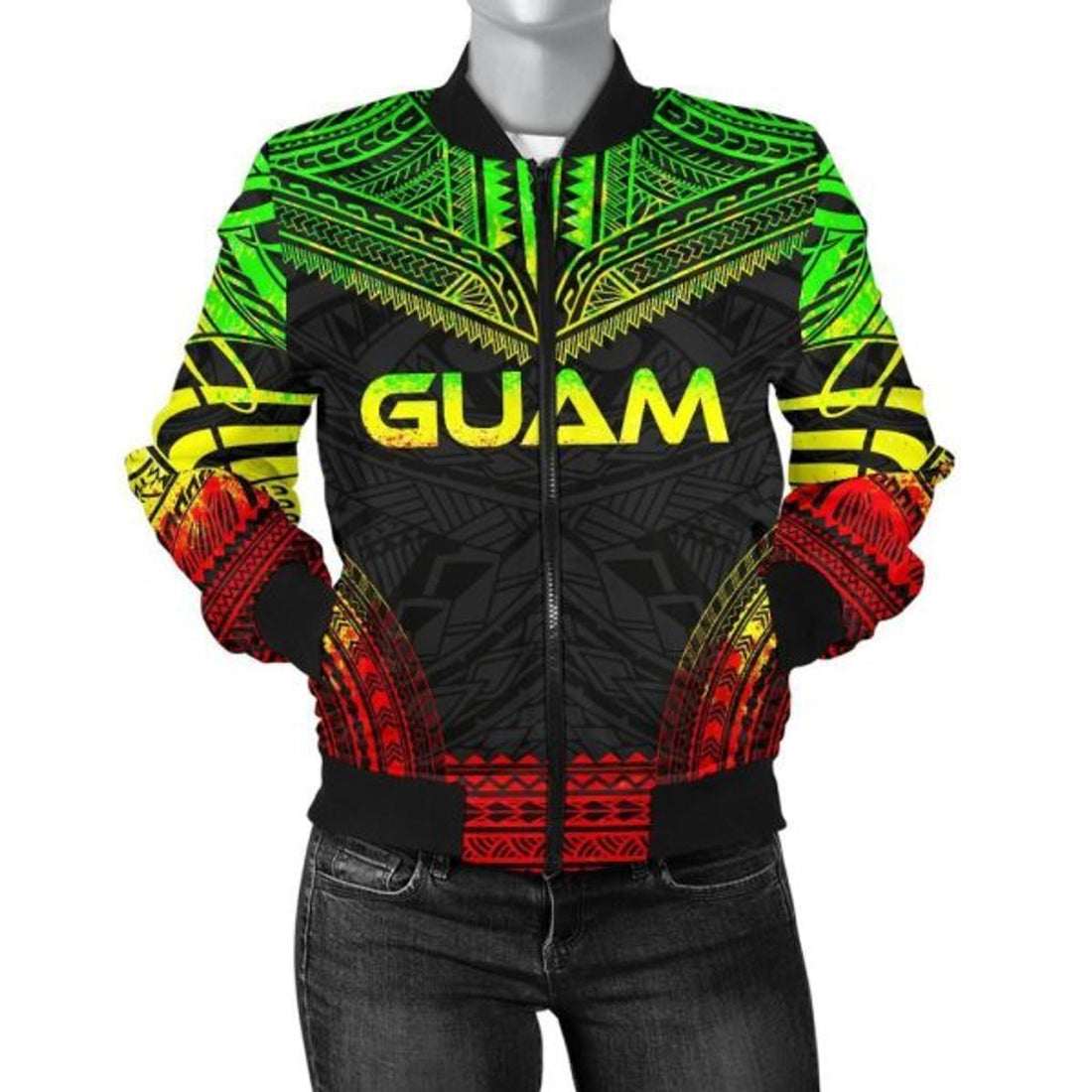 FUNSTUFFPRINT Bomber Jacket Guam Polynesian Chief - Reggae Version 3D Bomber Jacket