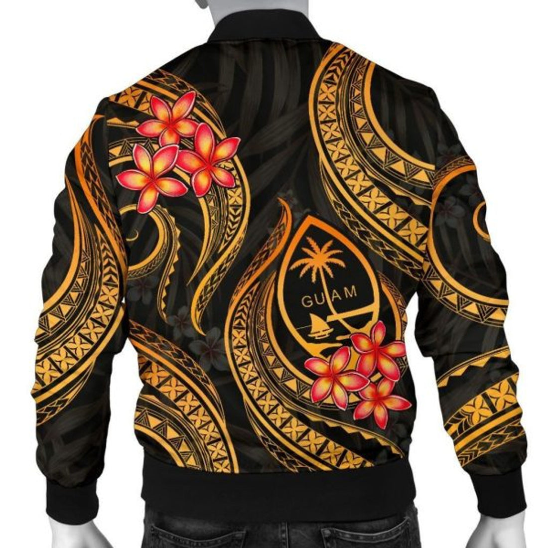 FUNSTUFFPRINT Bomber Jacket Guam Polynesian - Gold Plumeria 3D Bomber Jacket