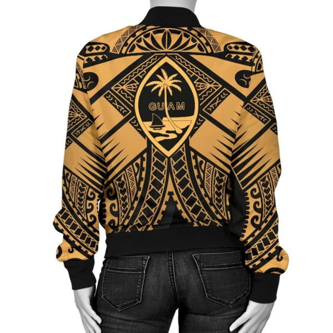 FUNSTUFFPRINT Bomber Jacket Guam Polynesian - Guam Gold Seal with Polynesian Tattoo 3D Bomber Jacket