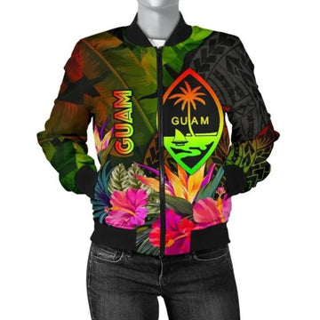 FUNSTUFFPRINT Bomber Jacket Guam Polynesian - Hibiscus and Banana Leaves 3D Bomber Jacket