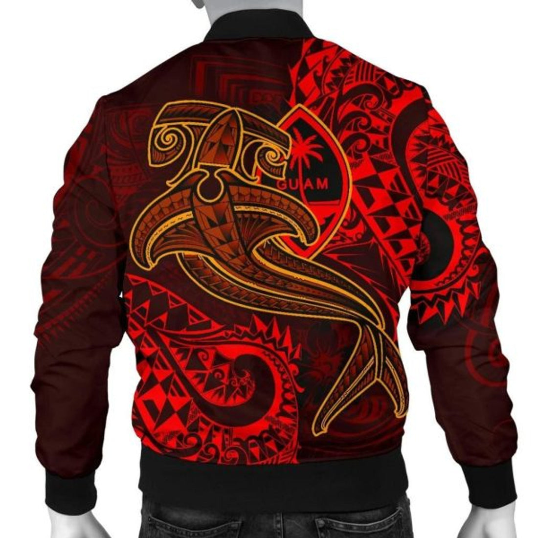 FUNSTUFFPRINT Bomber Jacket Guam Polynesian - Red Shark Polynesian Tattoo 3D Bomber Jacket
