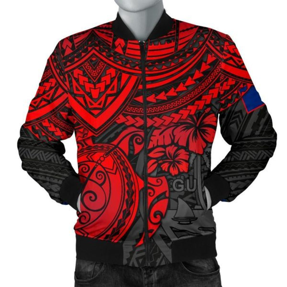 FUNSTUFFPRINT Bomber Jacket Guam Polynesian - Red Turtle 3D Bomber Jacket