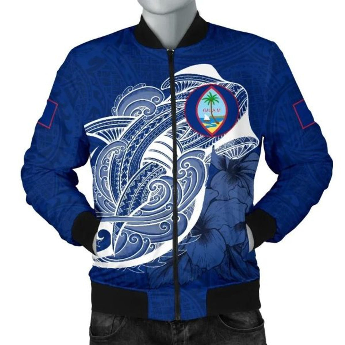 FUNSTUFFPRINT Bomber Jacket Guam Shark Coat Of Arms 3D Bomber Jacket