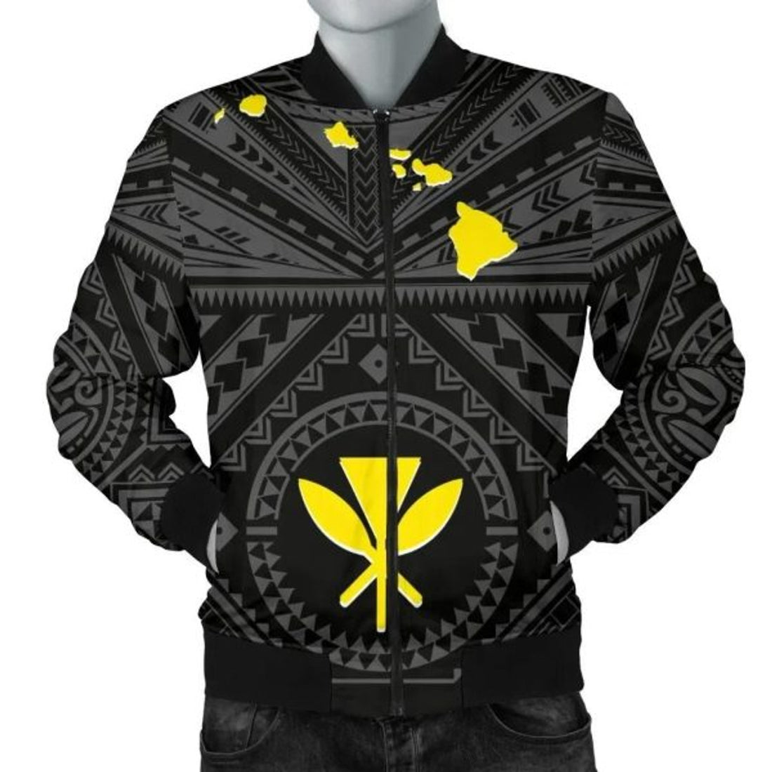 FUNSTUFFPRINT Bomber Jacket Hawaii - Hawaii Kanaka Maoli And Map ( Black) 3D Bomber Jacket