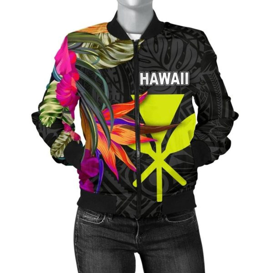 FUNSTUFFPRINT Bomber Jacket Hawaii - Hibiscus Polynesian Pattern 3D Bomber Jacket