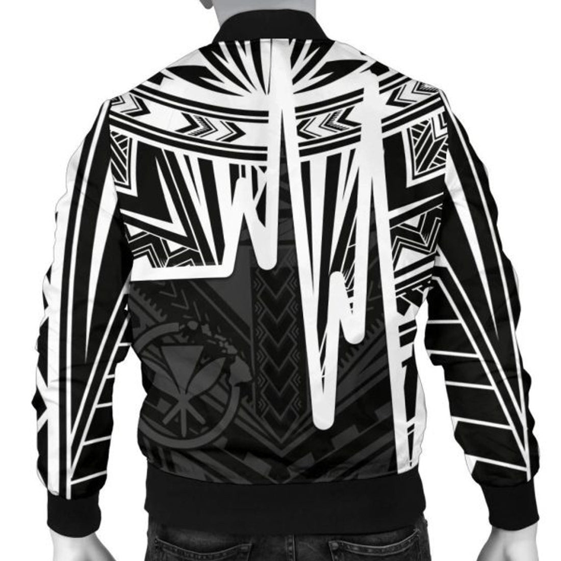 FUNSTUFFPRINT Bomber Jacket Hawaii - Kanaka Maoli With Polynesian Pattern In Heartbeat Style (Black,White) 3D Bomber Jacket
