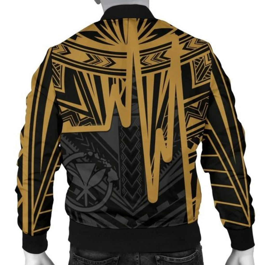 FUNSTUFFPRINT Bomber Jacket Hawaii Personalised - Kanaka Maoli With Polynesian Pattern In Heartbeat Style (Gold) 3D Bomber Jacket