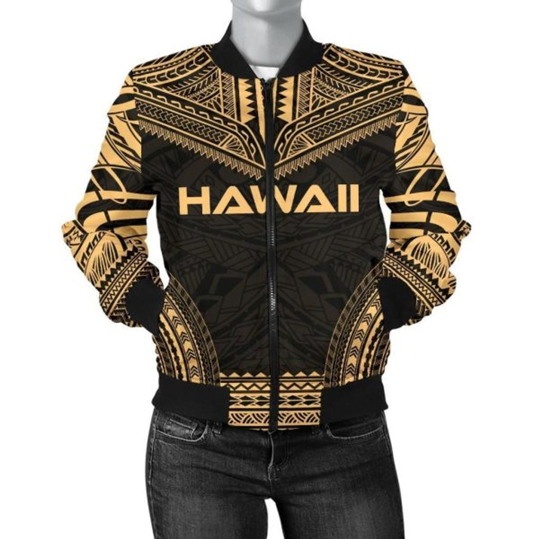 FUNSTUFFPRINT Bomber Jacket Hawaii Polynesian Chief - Gold Version 3D Bomber Jacket