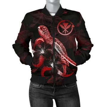 FUNSTUFFPRINT Bomber Jacket Hawaii Polynesian - Turtle With Blooming Hibiscus Red 3D Bomber Jacket