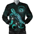 FUNSTUFFPRINT Bomber Jacket Hawaii Polynesian - Turtle With Blooming Hibiscus Turquoise 3D Bomber Jacket