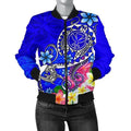 FUNSTUFFPRINT Bomber Jacket Hawaii - Turtle Plumeria Polynesian Tattoo Blue Color 3D Bomber Jacket
