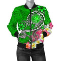 FUNSTUFFPRINT Bomber Jacket Hawaii - Turtle Plumeria Polynesian Tattoo Green Color 3D Bomber Jacket