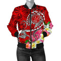 FUNSTUFFPRINT Bomber Jacket Hawaii - Turtle Plumeria Polynesian Tattoo Red Color 3D Bomber Jacket
