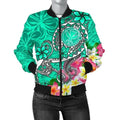 FUNSTUFFPRINT Bomber Jacket Hawaii - Turtle Plumeria Polynesian Tattoo Turquoise Color 3D Bomber Jacket