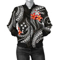 FUNSTUFFPRINT Bomber Jacket Kosrae Micronesian Black Plumeria 3D Bomber Jacket