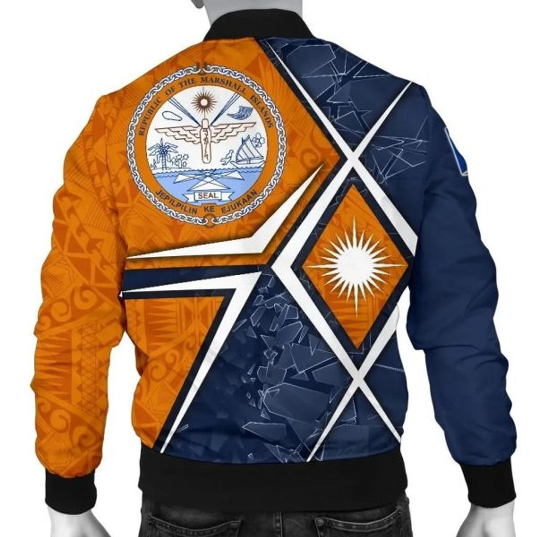 FUNSTUFFPRINT Bomber Jacket Marshall Islands - Marshall Islands Flag with Polynesian Patterns 3D Bomber Jacket