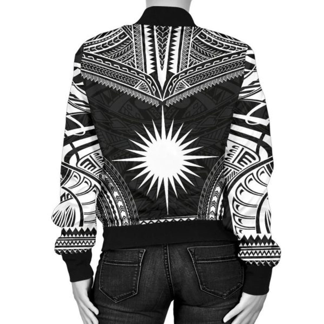 FUNSTUFFPRINT Bomber Jacket Marshall Islands Polynesian Chief - Black Version 3D Bomber Jacket