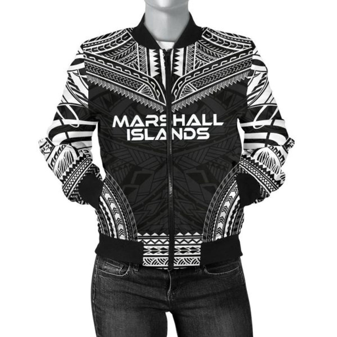 FUNSTUFFPRINT Bomber Jacket Marshall Islands Polynesian Chief - Black Version 3D Bomber Jacket