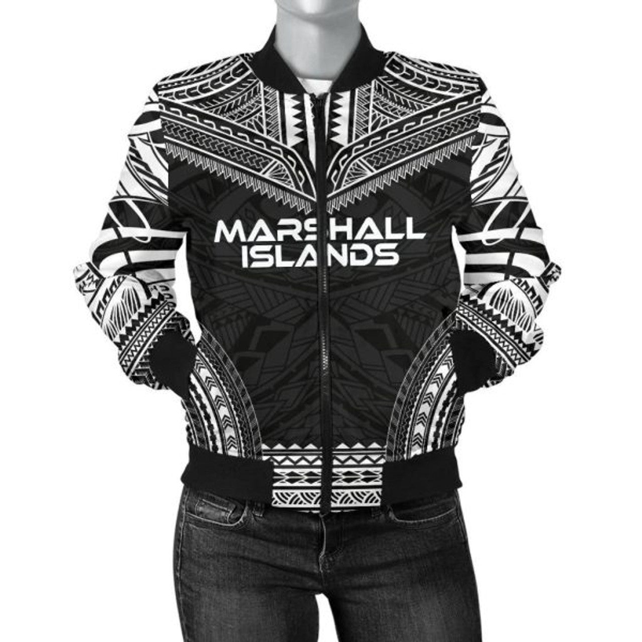 FUNSTUFFPRINT Bomber Jacket Marshall Islands Polynesian Chief - Black Version 3D Bomber Jacket