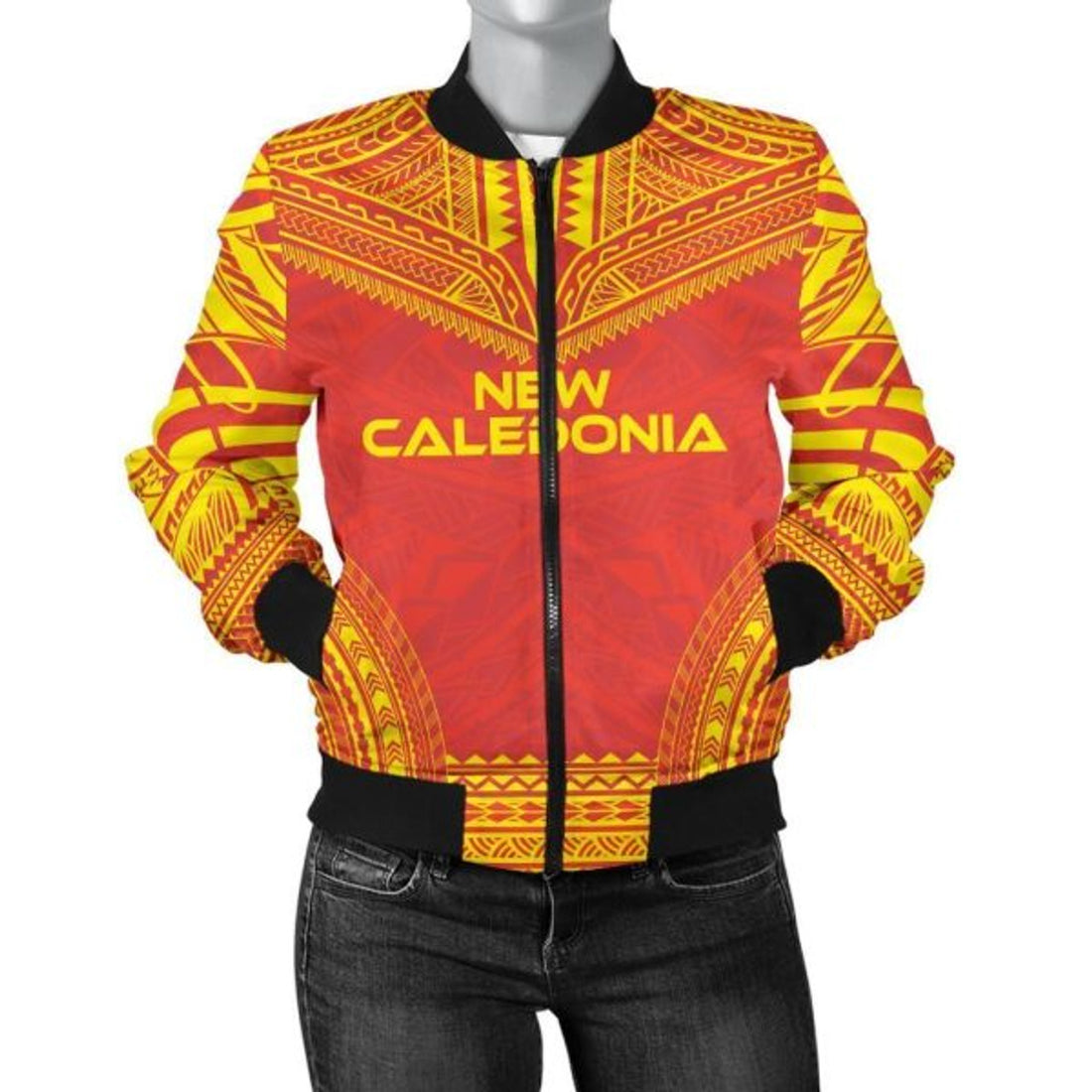 FUNSTUFFPRINT Bomber Jacket New Caledonia Flag Polynesian Chief 3D Bomber Jacket