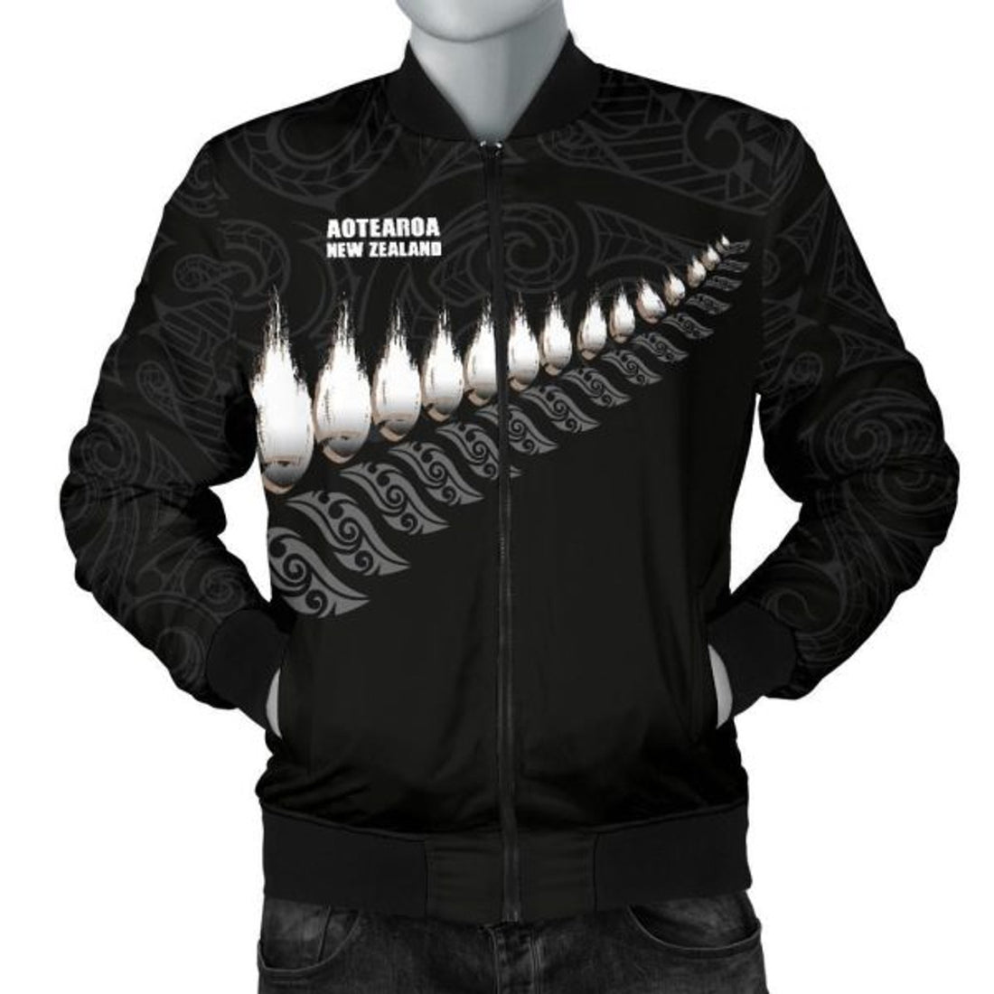 FUNSTUFFPRINT Bomber Jacket New Zealand Rugby Silver Fern 3D Bomber Jacket