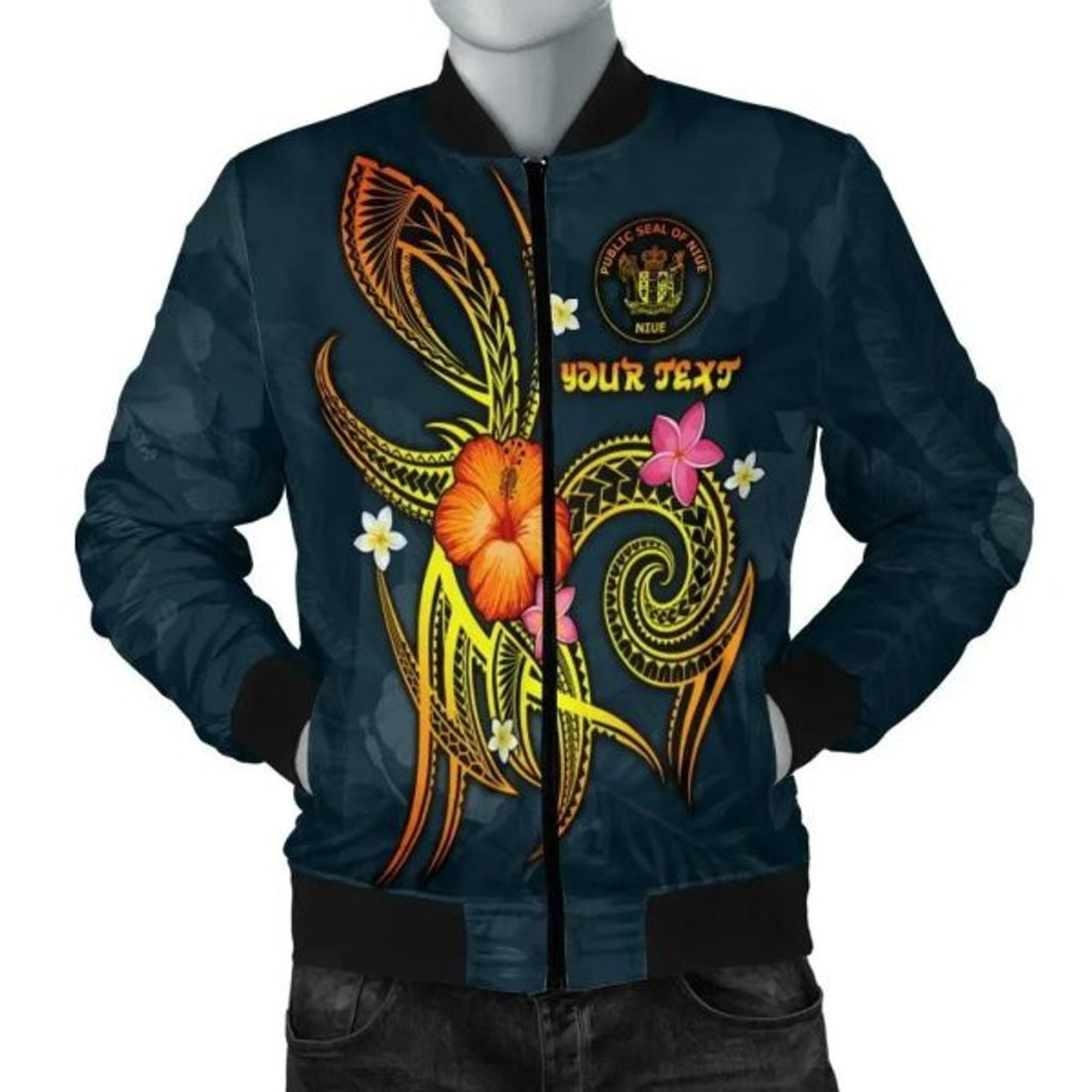 FUNSTUFFPRINT Bomber Jacket Niue Polynesian Personalised - Legend of Niue (Blue) 3D Bomber Jacket