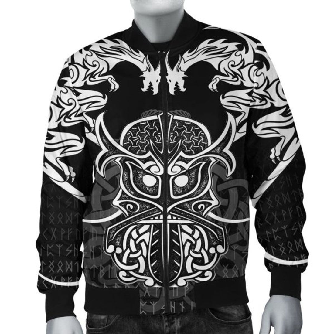 FUNSTUFFPRINT Bomber Jacket - Njord and Dragon Tattoo 3D Bomber Jacket
