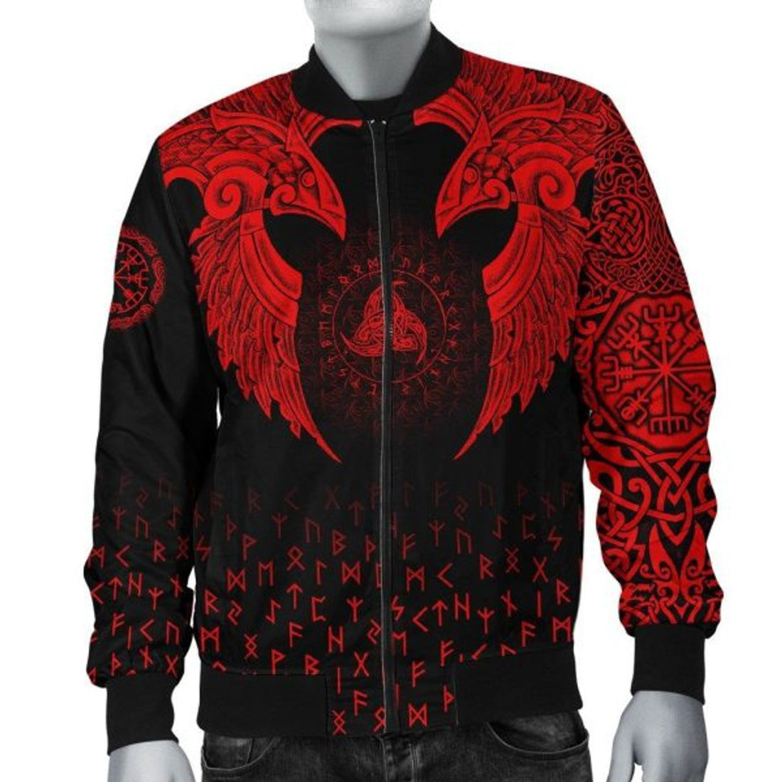 FUNSTUFFPRINT Bomber Jacket - Nordic Raven Tattoos 3D Bomber Jacket