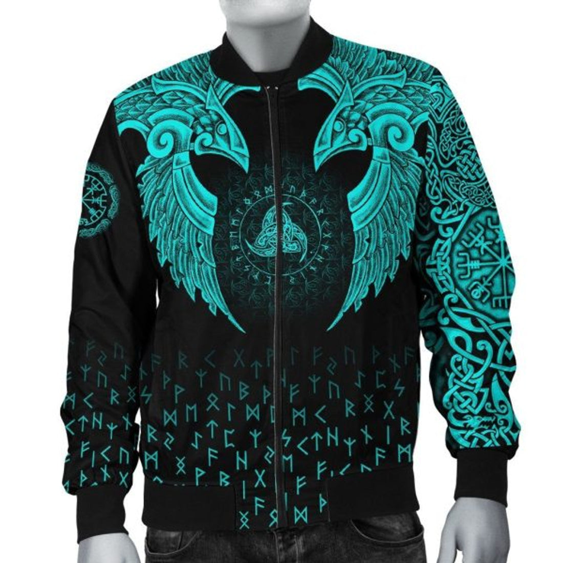FUNSTUFFPRINT Bomber Jacket - Nordic Raven Tattoos 3D Bomber Jacket
