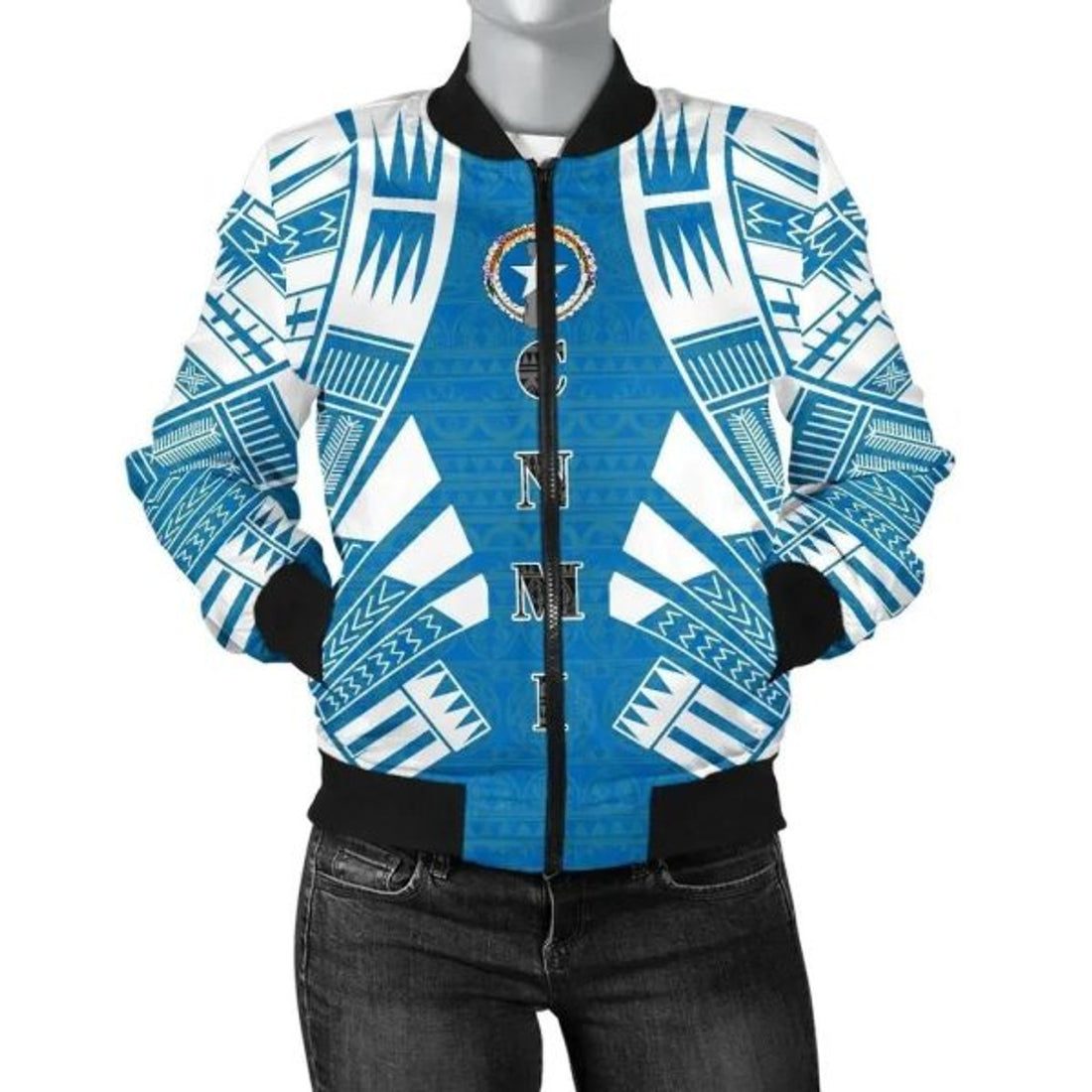 FUNSTUFFPRINT Bomber Jacket Northern Mariana Islands Polynesian Tattoo Flag 3D Bomber Jacket