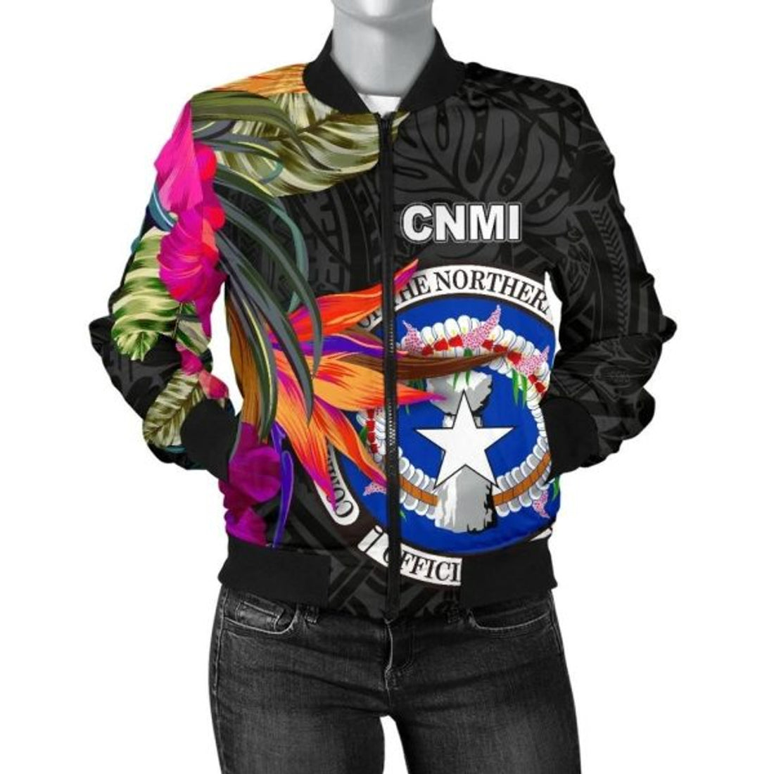 FUNSTUFFPRINT Bomber Jacket Northern Mariana Islands - Saipan Hibiscus Polynesian Pattern 3D Bomber Jacket