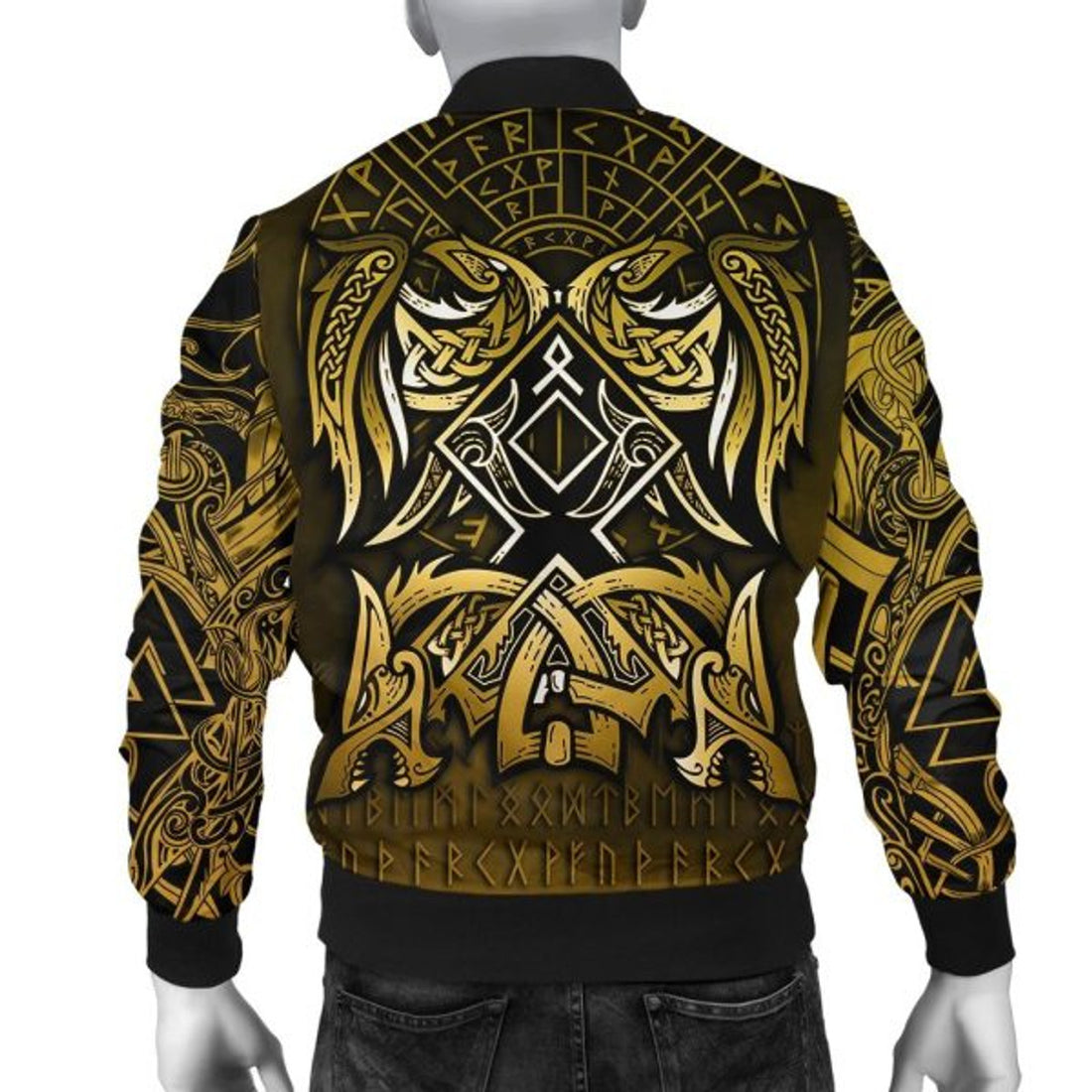 FUNSTUFFPRINT Bomber Jacket - Othala and Raven Golden 3D Bomber Jacket