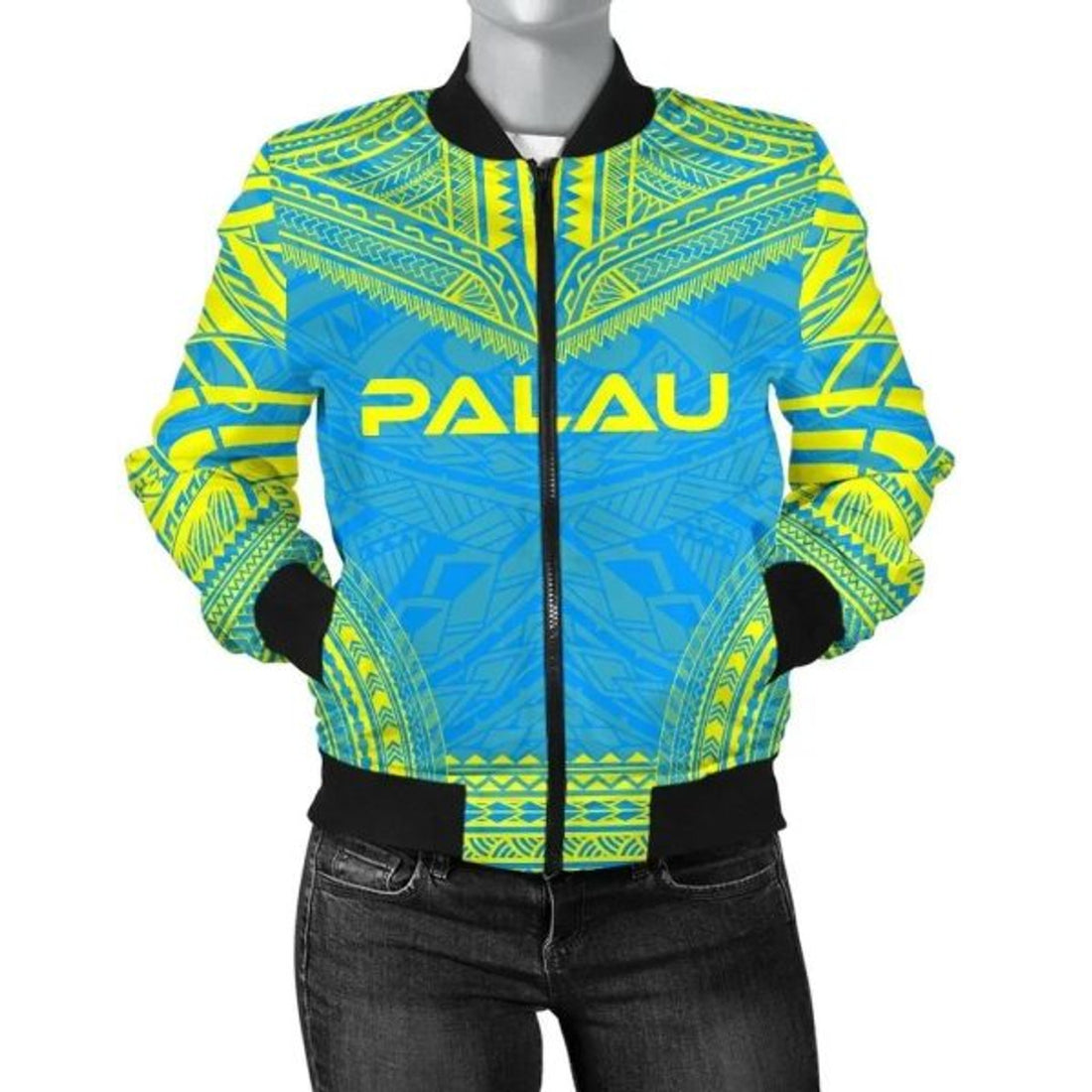 FUNSTUFFPRINT Bomber Jacket Palau Flag Polynesian Chief 3D Bomber Jacket