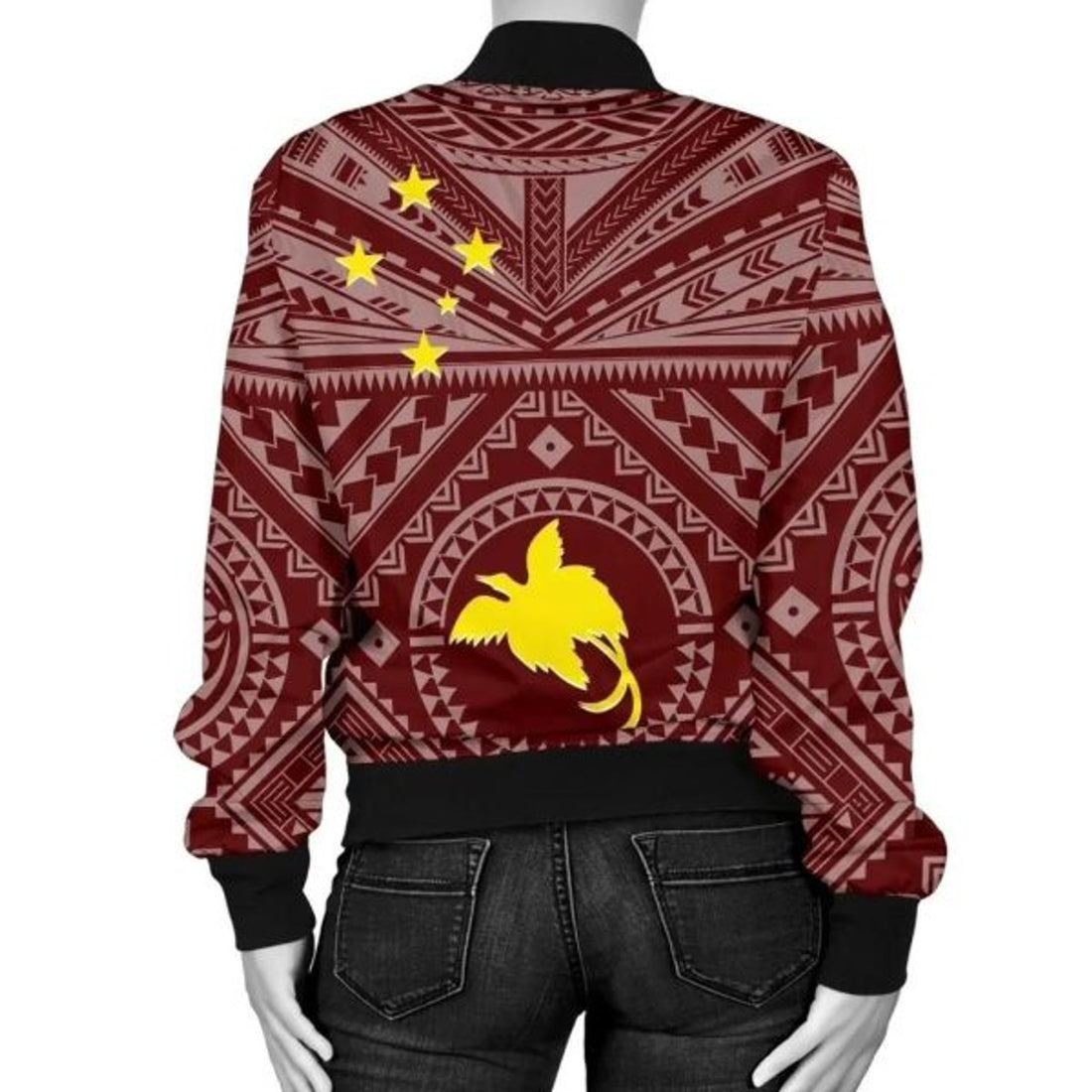 FUNSTUFFPRINT Bomber Jacket Papua New Guinea - Flag With Polynesian Patterns (Red) 3D Bomber Jacket