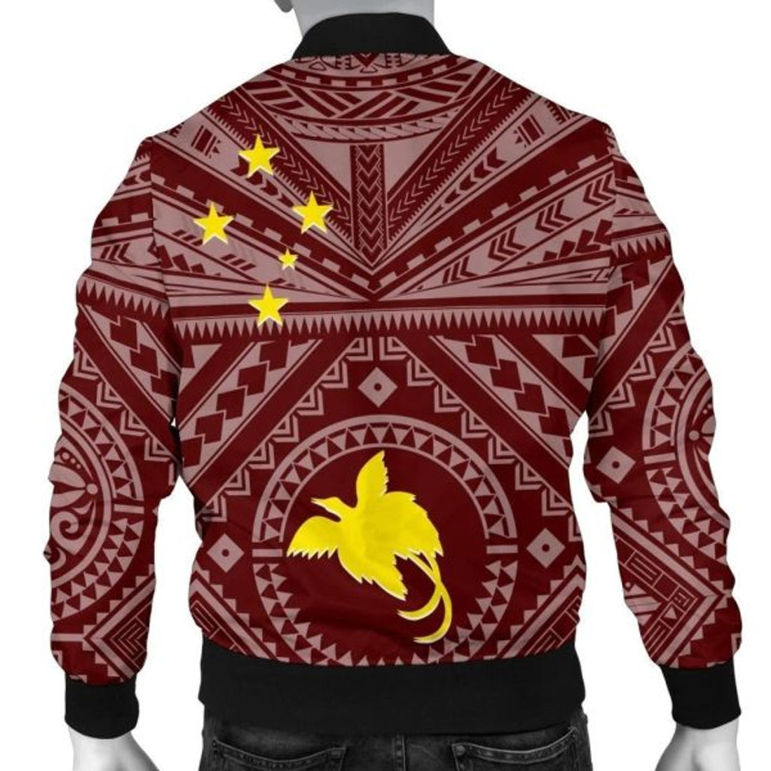 FUNSTUFFPRINT Bomber Jacket Papua New Guinea Personalised - Flag With Polynesian Patterns (Black) 3D Bomber Jacket